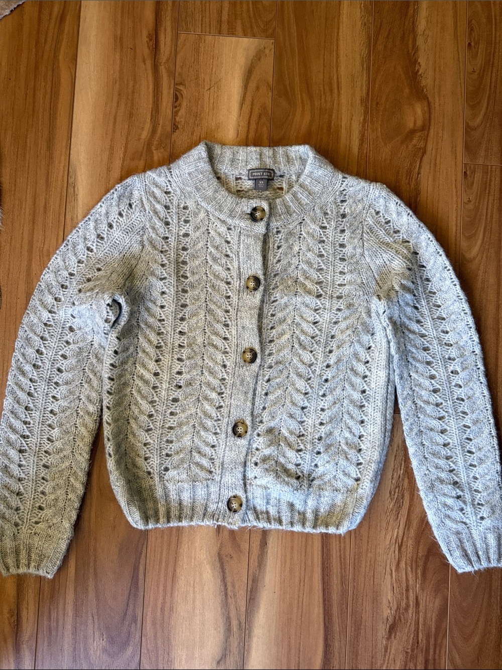 Point Sur (J Crew) Classic Light Gray Open-Knit Button Cardigan